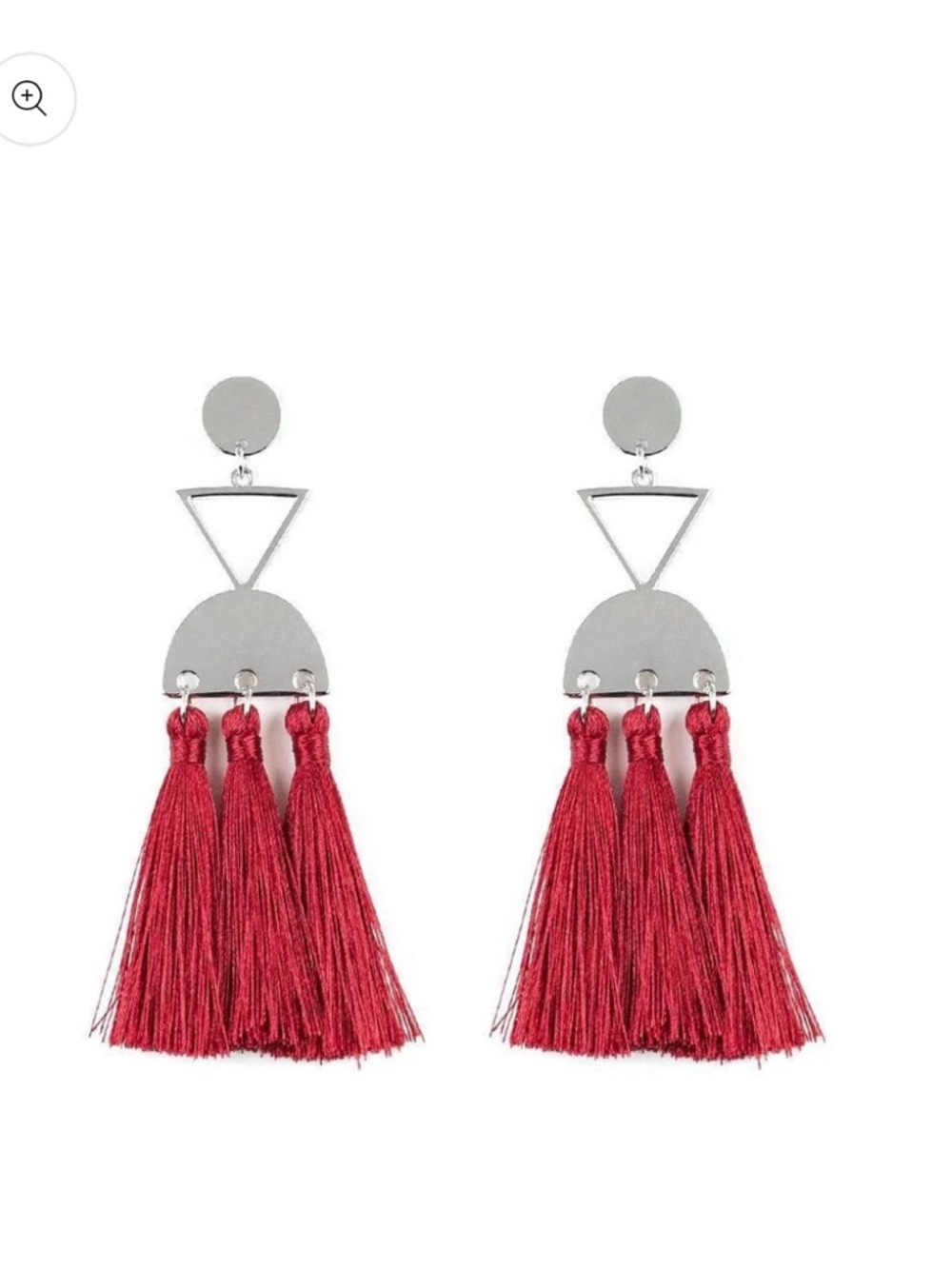 paparazzi Silver Geometric Earrings with Red Tassels